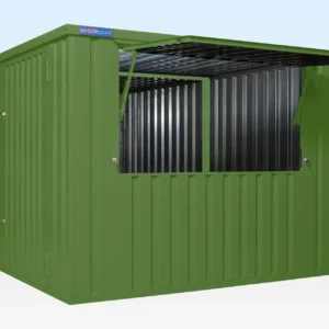 Window detail on custom colour flat pack kiosk