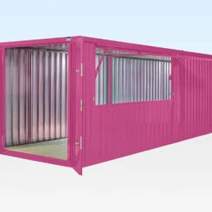 Window detail of custom colour flat pack kiosk