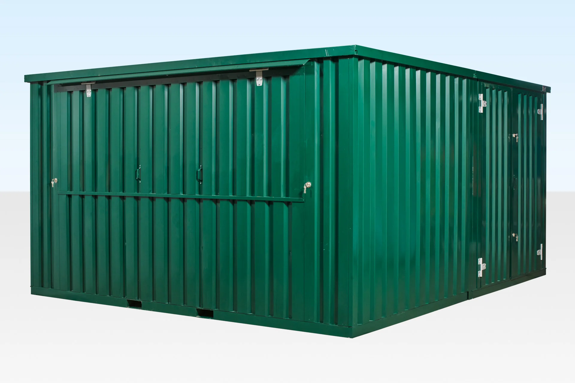 4m x 4.2m side linked flat pack kiosk exterior RAL6005