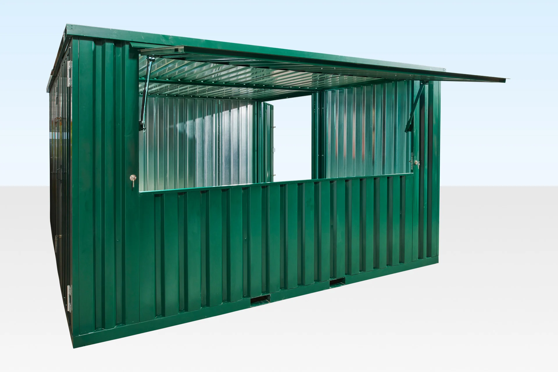 Interior of 4m side linked flat pack kiosk