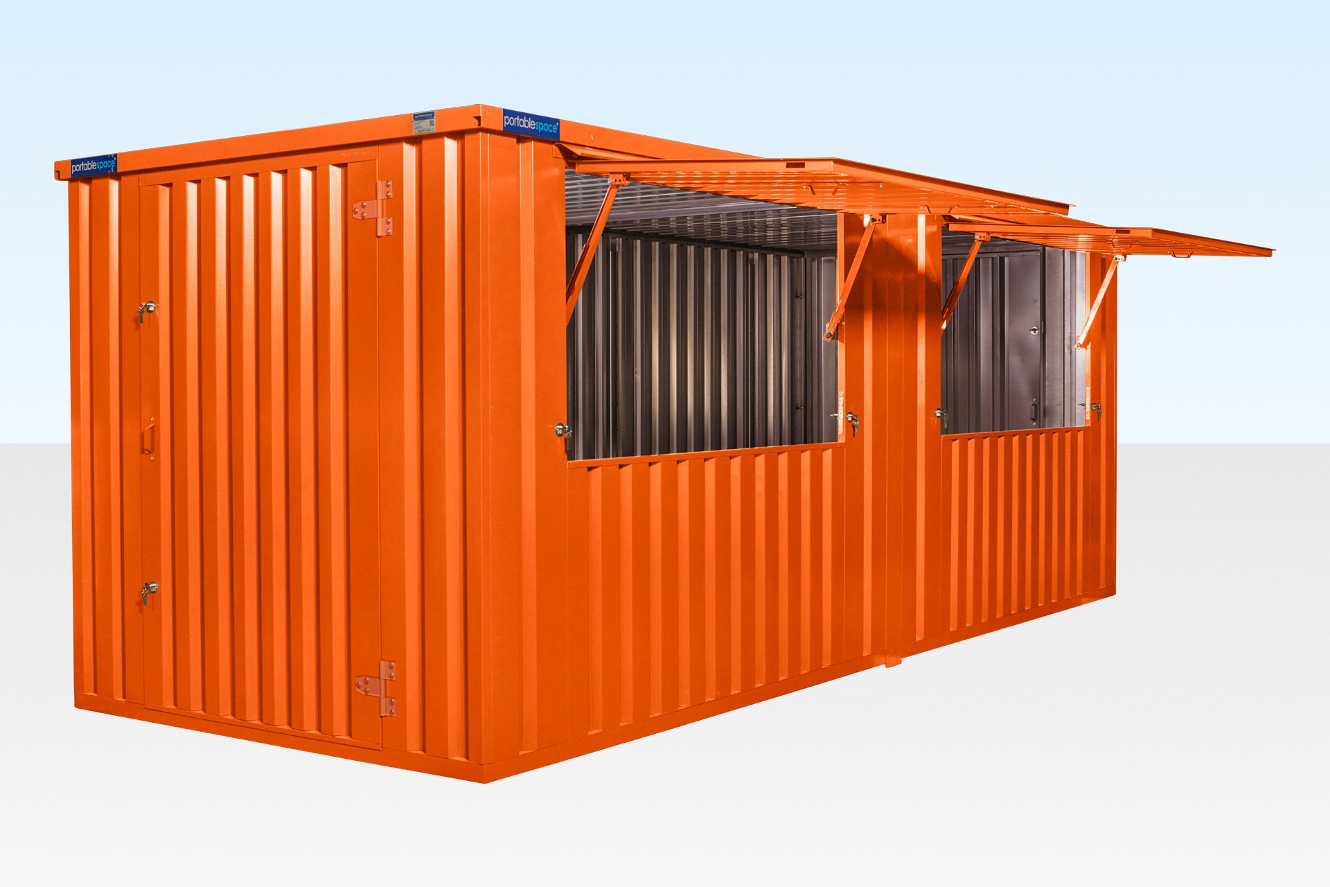 8m end linked flat pack kiosk exterior custom colour