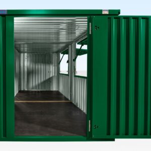 8m end linked flat pack kiosk exterior RAL6005