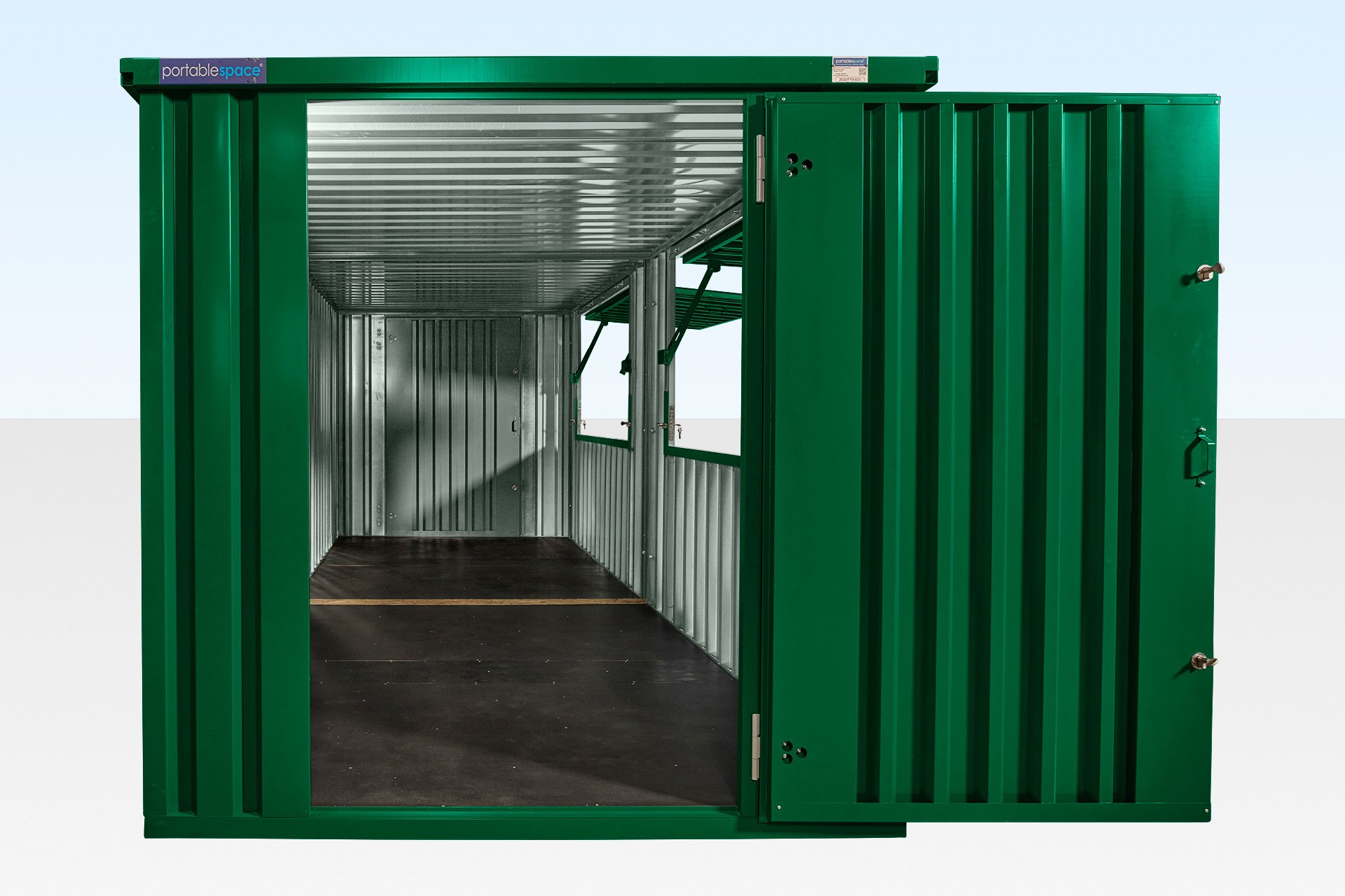 8m end linked flat pack kiosk exterior RAL6005