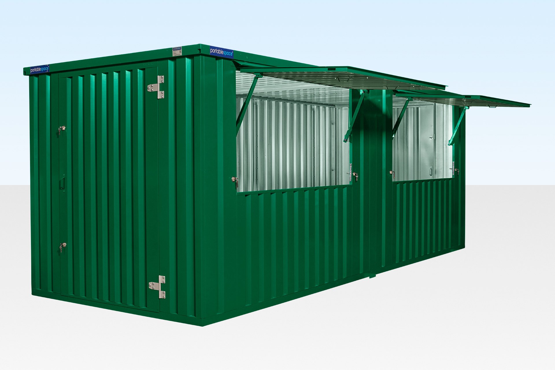 Interior of 8m end linked flat pack kiosk