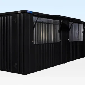 Window detail of custom colour kiosk