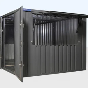 Assembly of side linked flat pack kiosk