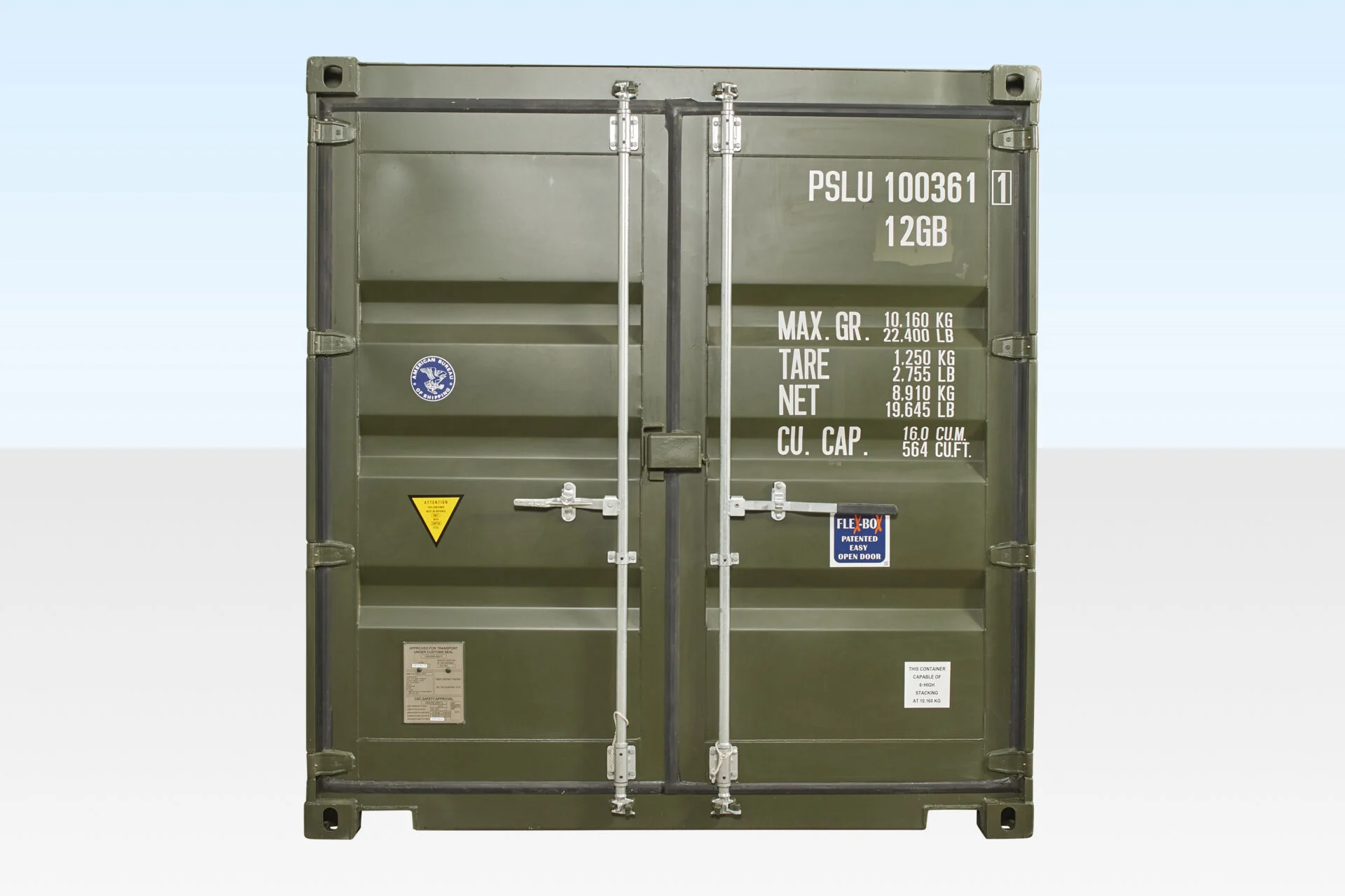 Cargo doors of 10ft green one trip container