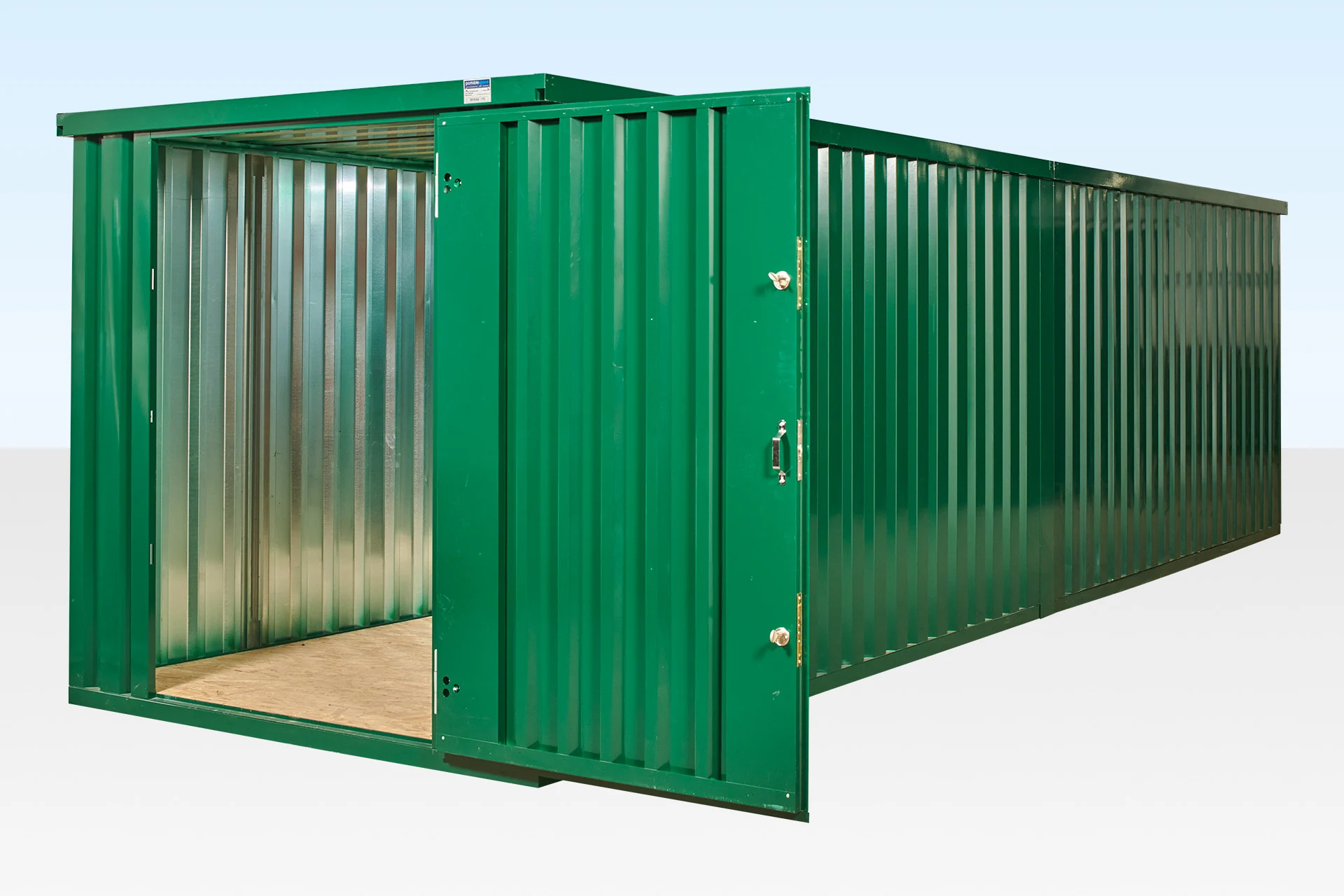 2 x 3m linked flat pack storage containers exterior end on end