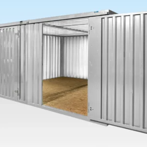 2 x 4m galvanised flat pack storage containers side by side exterior