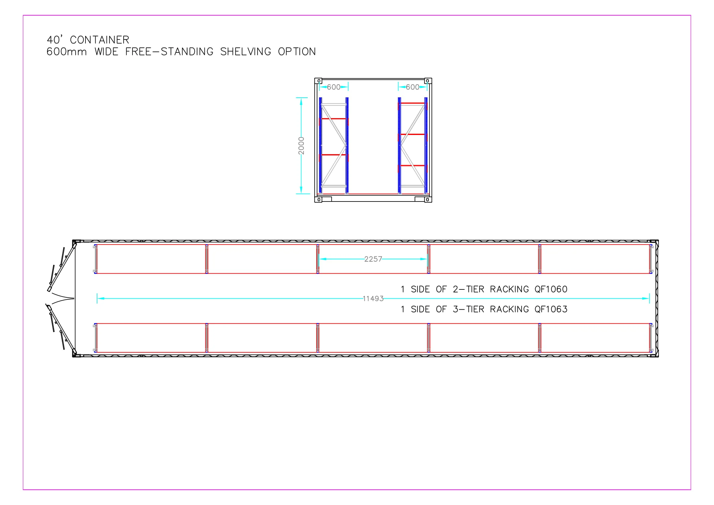 Steel shelving levels for 40ft container