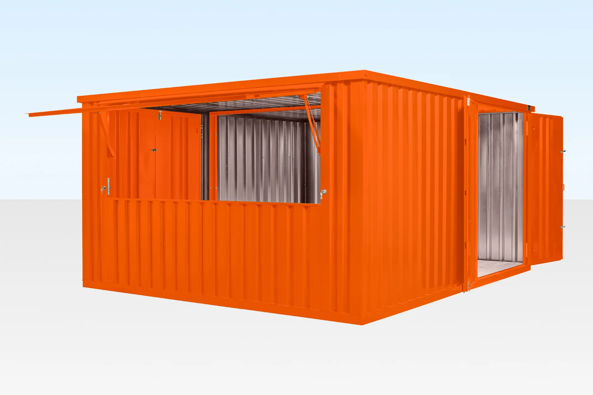 Interior of 4m XL side linked flat pack kiosk