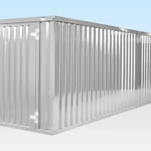 2 x 4m galvanised flat pack storage containers linked end on end exterior