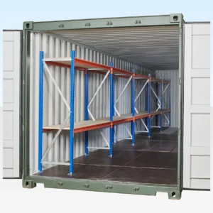 2-tier racking installed in 40ft container by Clad Shipping Containers