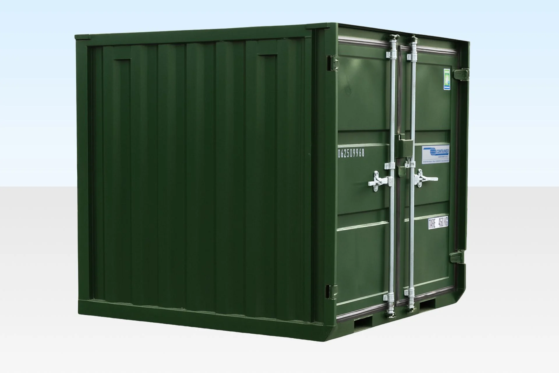 6ft new green storage container RAL 6007 exterior by Clad Shipping Containers