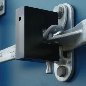 Side view of boron steel container padlock from Clad Shipping Containers