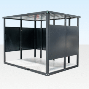 Interior of flat pack vaping shelter by Clad Shipping Containers