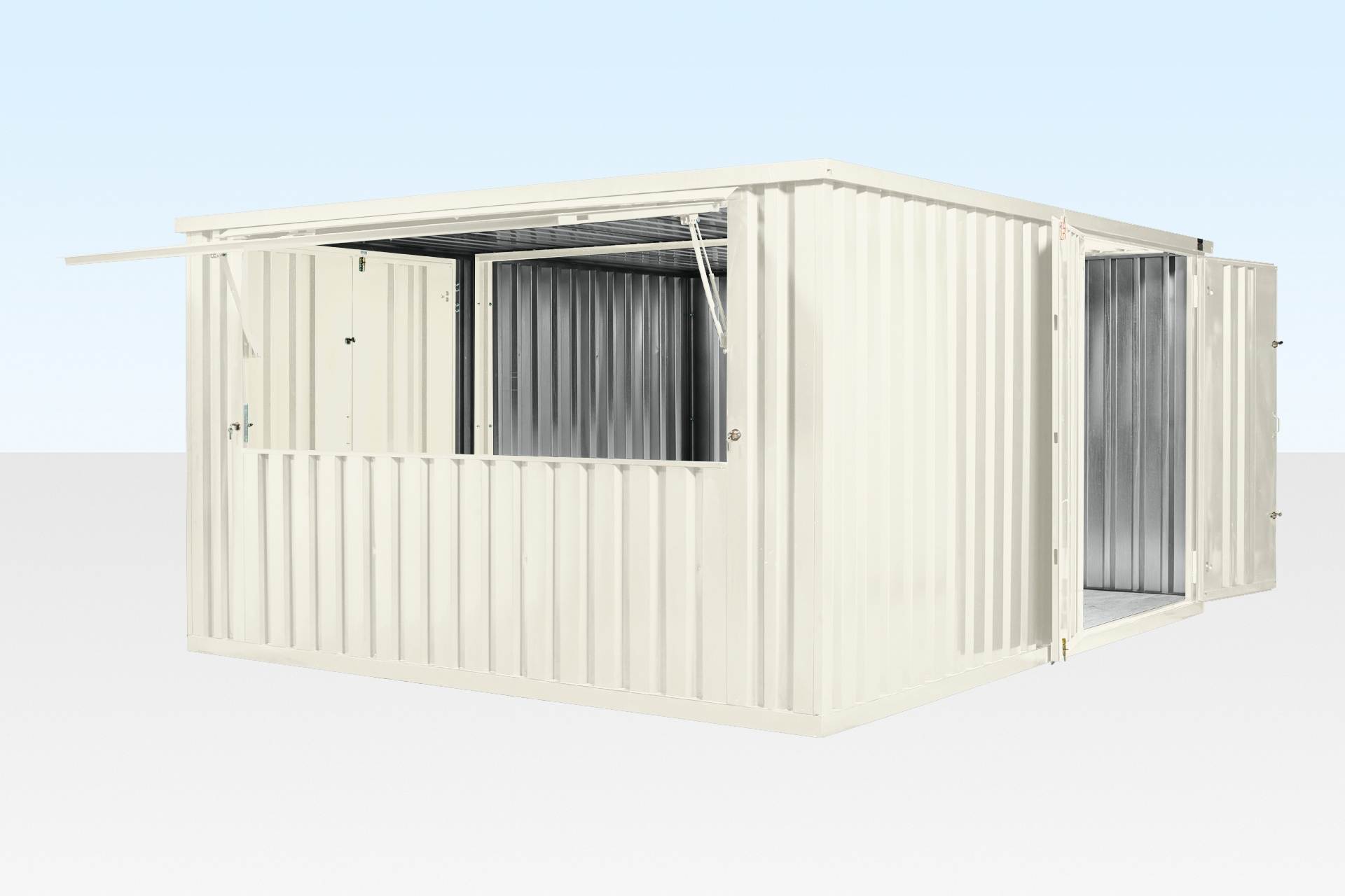 Assembly of side linked flat pack kiosk