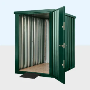 Flat pack metal garden store exterior