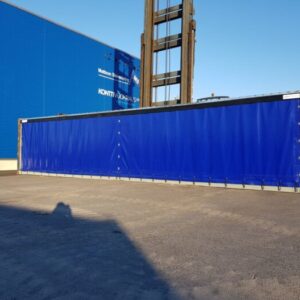 40ft storage container featuring a flexible tarpaulin wall.
