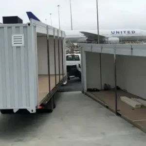Double-wide modular container formed from two 45ft high cube containers.
